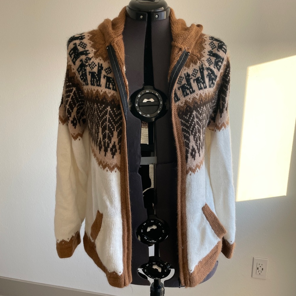 Cozy Brown and White Knit Cardigan - Picture 3 of 7
